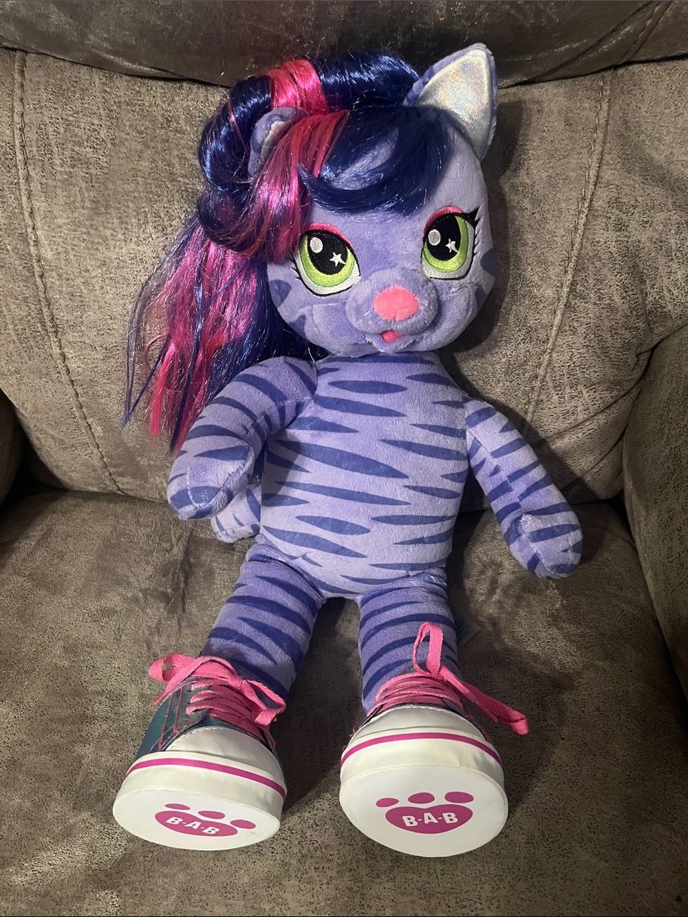 Build-A-Bear Honey Girls Teagan The Tiger Purple Plush Toy 18” w/ B-A-B Shoes